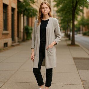 DONNI Striped Cardigan Osfa Rib Sweater Coat One Size Fits All Gray